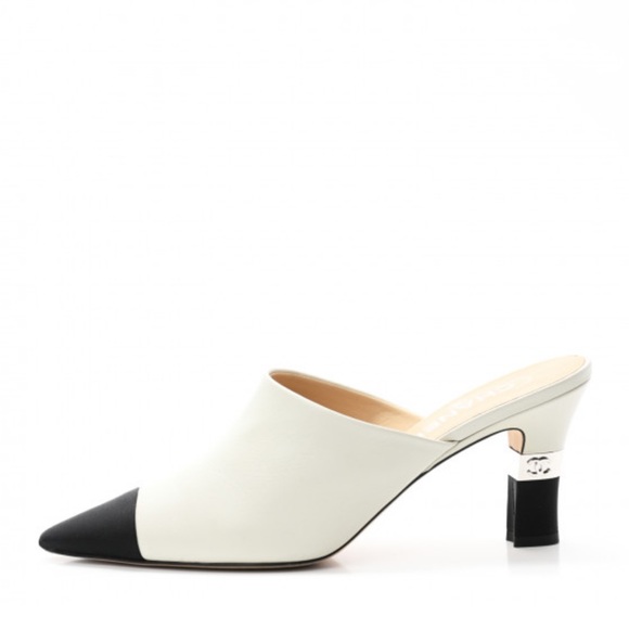 CHANEL Lambskin Grosgrain Cap Toe CC Mules 42 White EUC - Picture 1 of 15